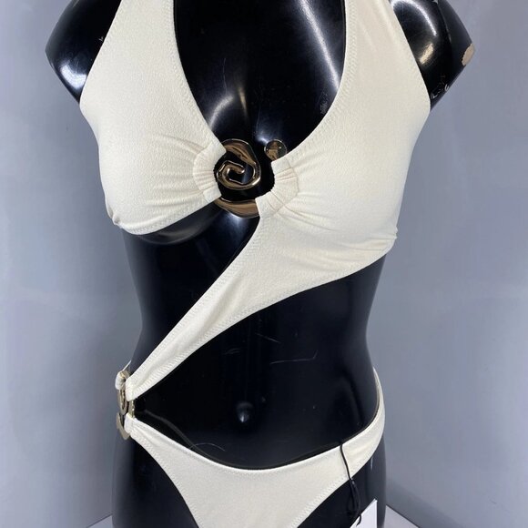 Same Spiral Halter One-Piece Monokini Swimsuit • Size M • Ivory - Picture 1 of 9